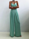 Full-size sweetheart-neck spaghetti-strap wide-leg jumpsuit