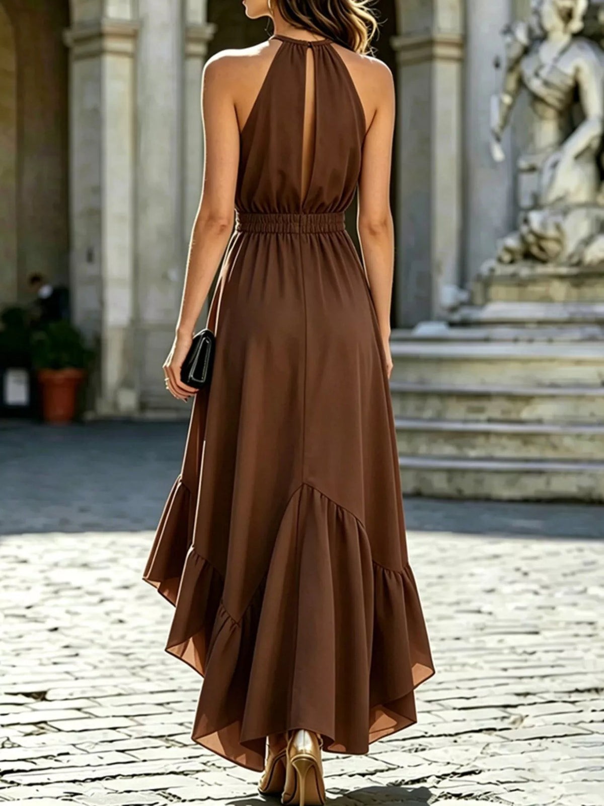 Ruffled High-Low Maxi Dress
