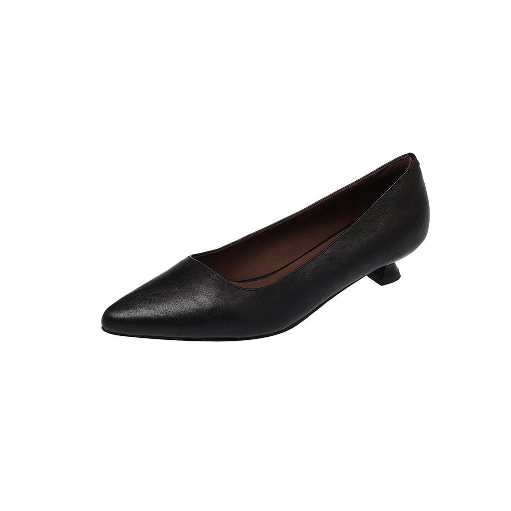 Women's Pointed-Toe Kitten Heel Pumps | Washed Full-Grain Cowhide Office Shoes