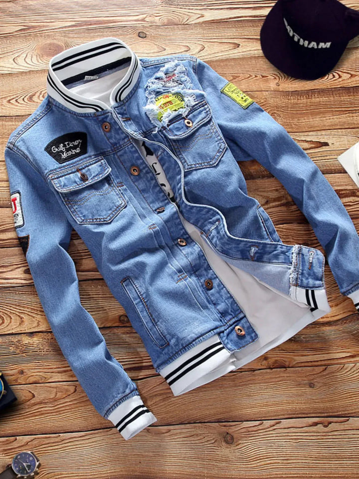 Men's Full Size Slim Fit Button Up Denim Jacket Plus