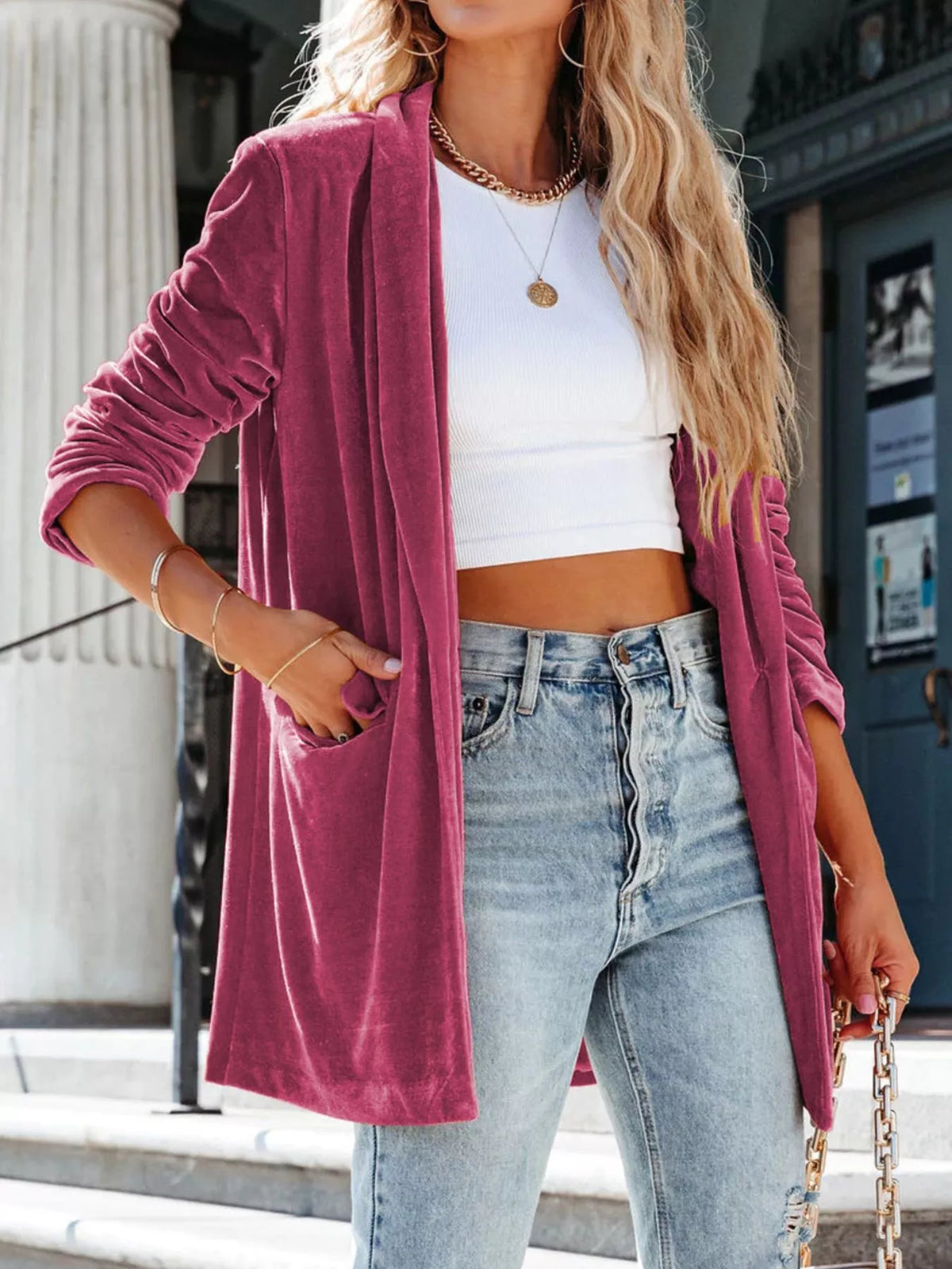 Velvet One-Button Blazer