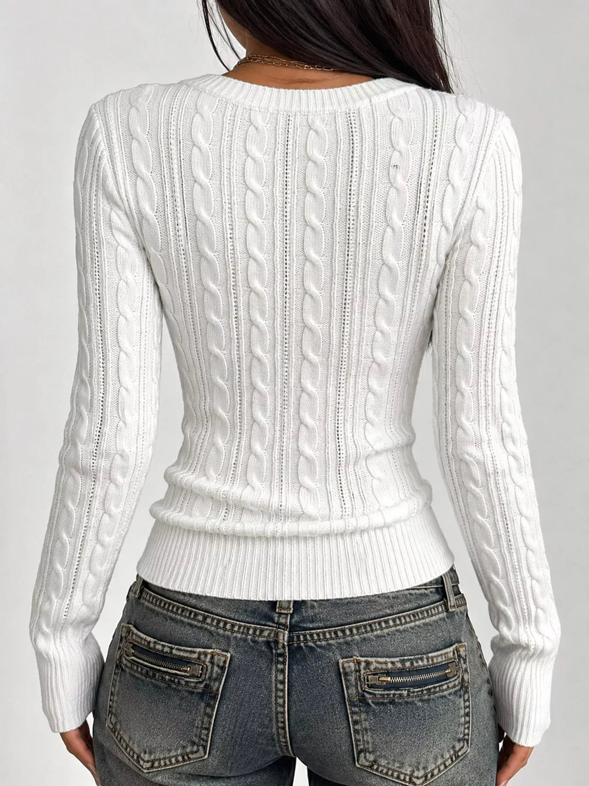 Women's Slim-Fit Cable-Knit Deep V-Neck Sweater — photo 5