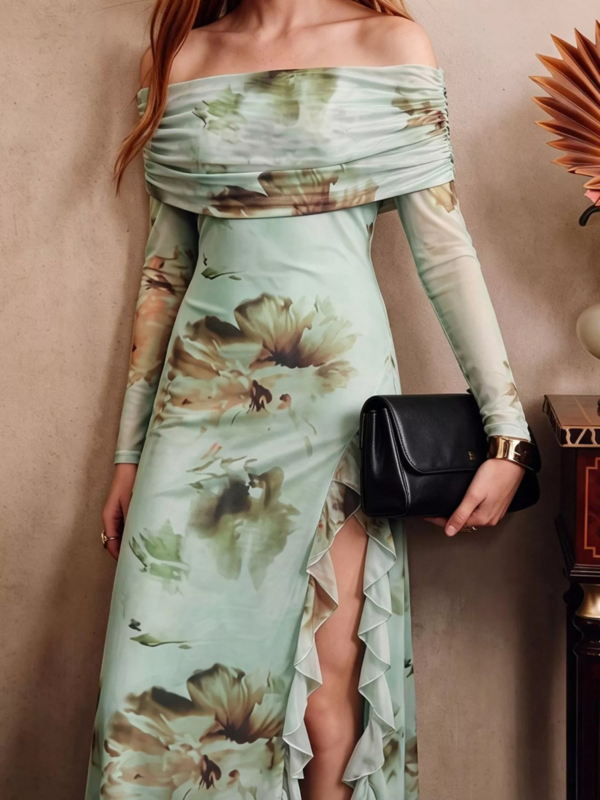 Floral Off-Shoulder Ruffle Maxi Dress