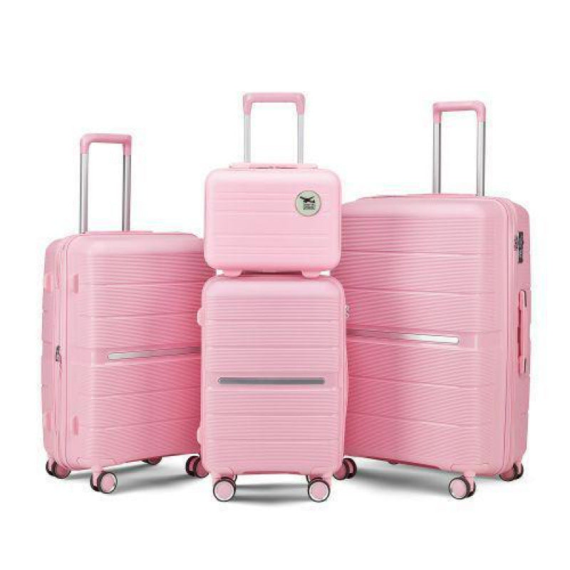 4-Piece PU Leather Luggage Set for Women – Travel Bag Set in Pink, Apricot & Orange