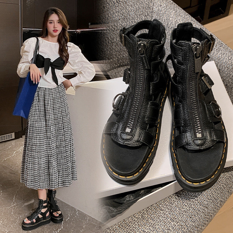 Women's Chunky Platform Elevator Sandals – Open Toe Buckle Sandals with Rubber Sole