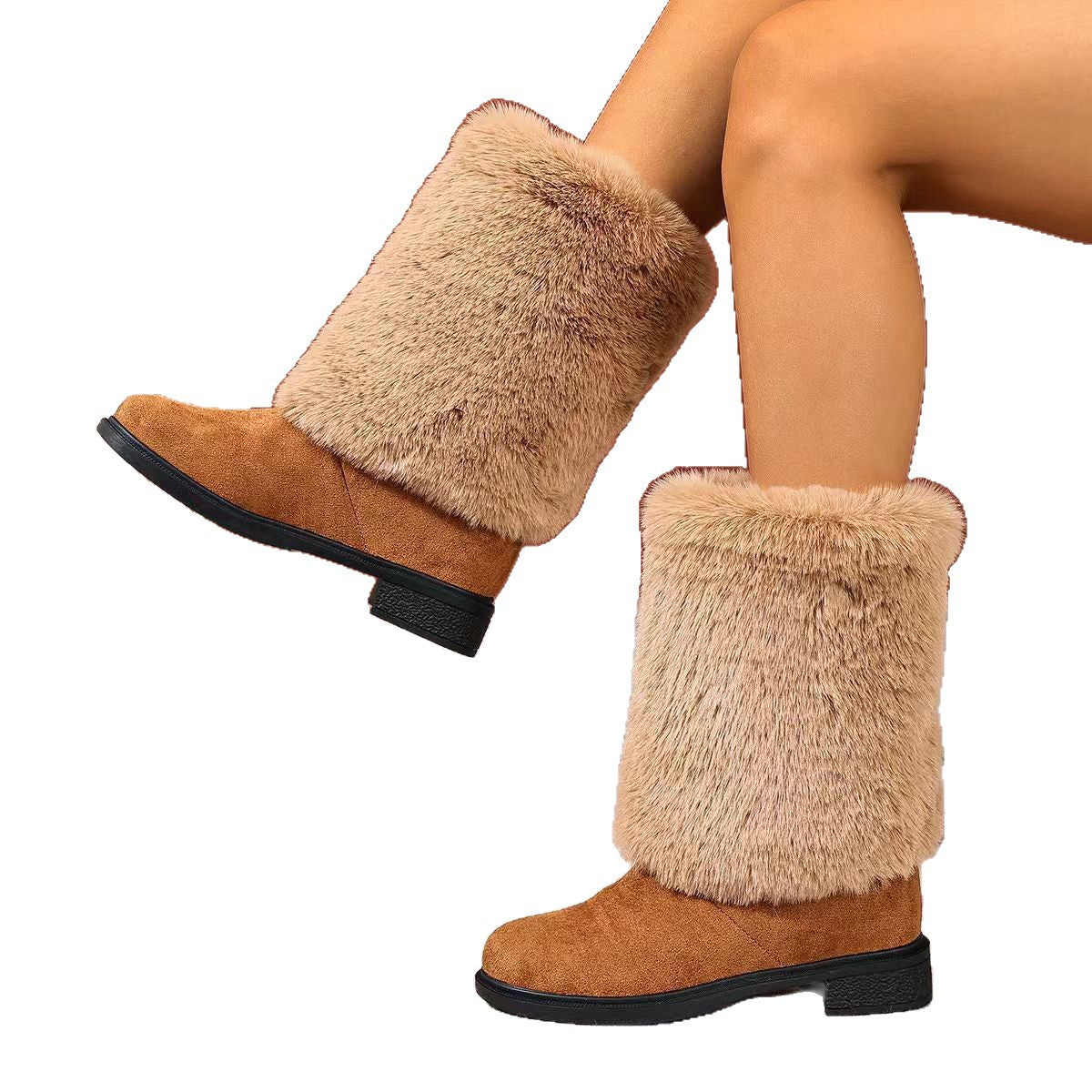 Women's Chunky Heel Snow Boots – Faux Fur Lined Mid-Calf Winter Boots