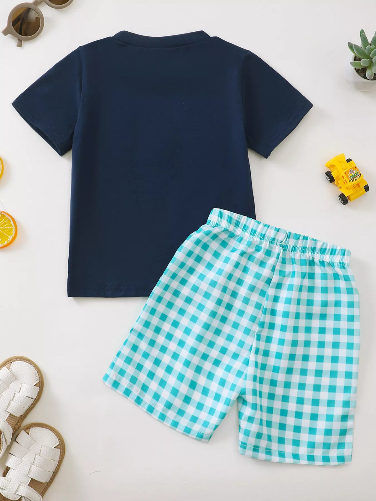 Children’s Tractor Appliqué Tee & Gingham Shorts Set