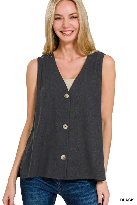 Side Slit Button-Front Vest