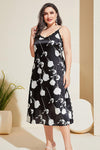 Plus-size black floral lace-trim side-split nightgown