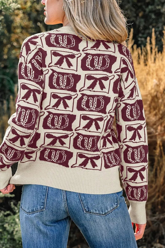 Another view: Bows & Horseshoes Pattern Western Round-Neck Sweater