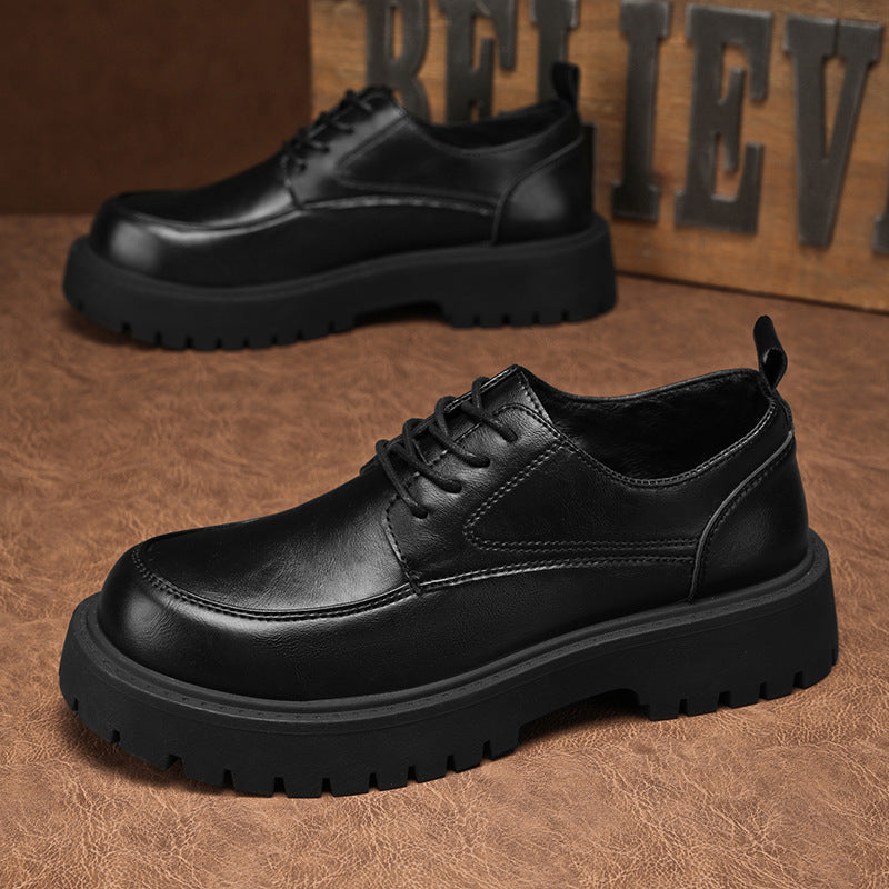 Men's British-Style Dress Shoes | Soft PU Leather Round Toe Height-Increasing Casual Shoes