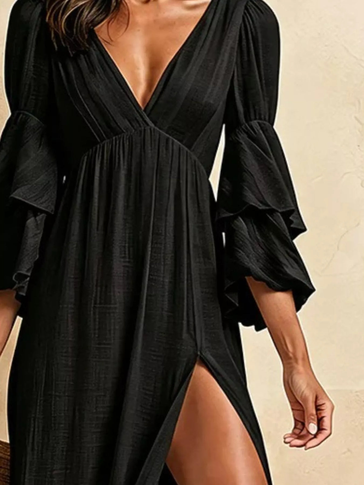 Women's High-Slit Ruffle-Sleeve Maxi Dress