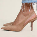 Women's Elegant Pointed-Toe Heels - Satin Slip-On High Heels with Buckle - Plus Size 34-45