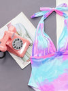 Multicolor tie-dye halter one-piece swimsuit