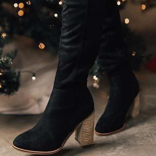 Chunky Heel Thigh-High Boots with Side Zipper for Petite Women | Black Apricot Brown