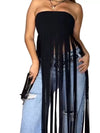 Black or caramel tassel-fringe bandeau top