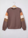 Coffee brown color-block drop-shoulder sweatshirt