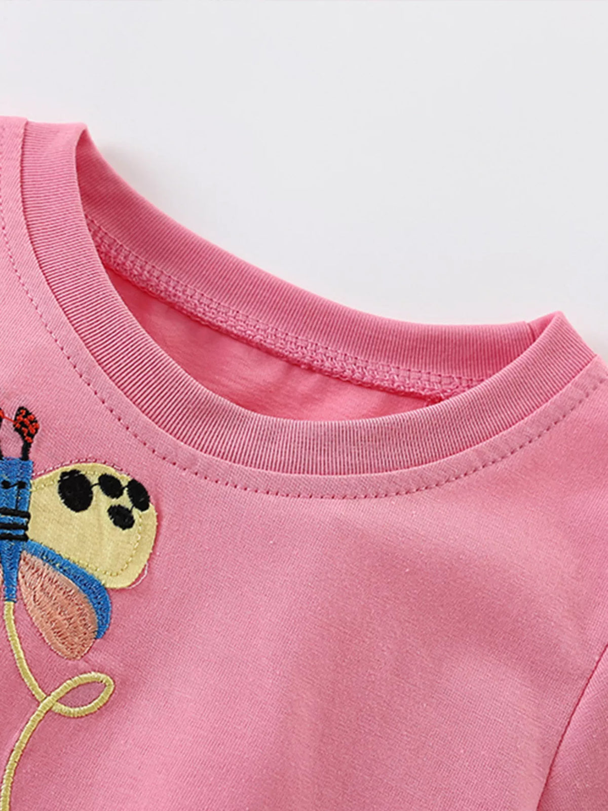Kids’ Embroidered Cartoon Cotton T-Shirt — Pink