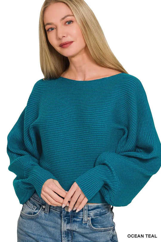 Another view: Zenana Boat-Neck Balloon-Sleeve Sweater