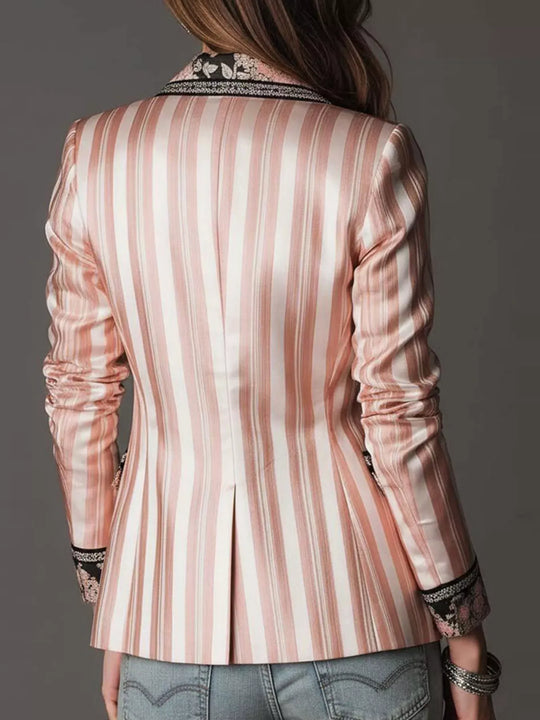 Another view: Floral Lapel Collar Striped Blazer