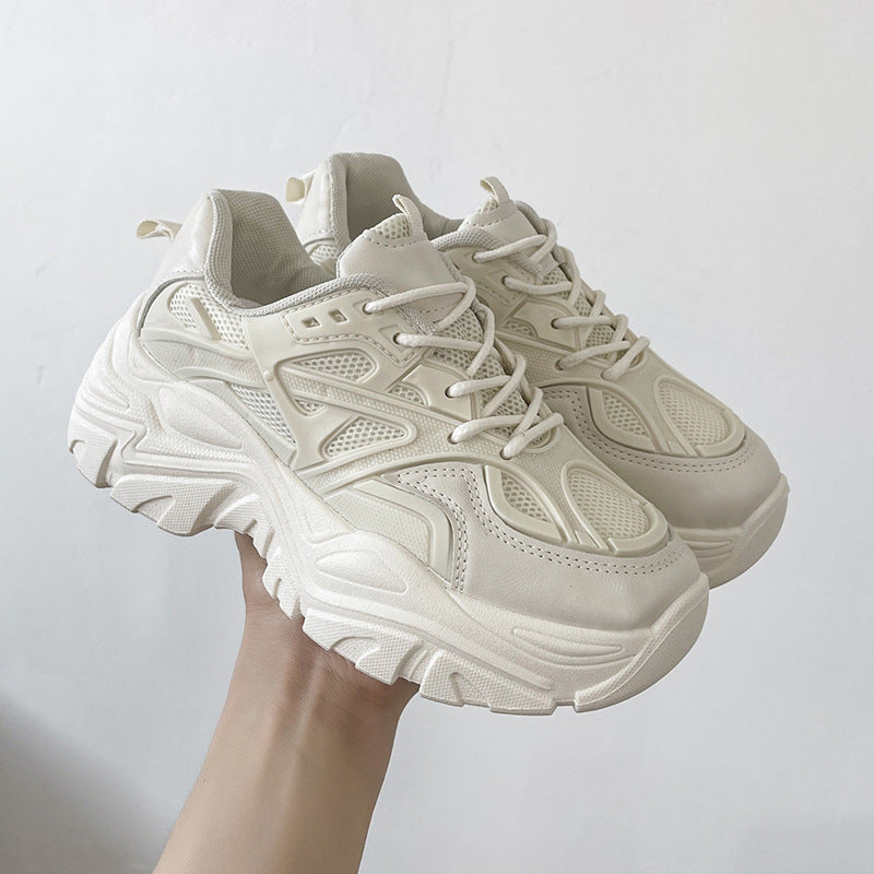 Women's Thick-Soled Breathable Platform Dad Sneakers | Chunky Heel Lace-Up Casual Shoes