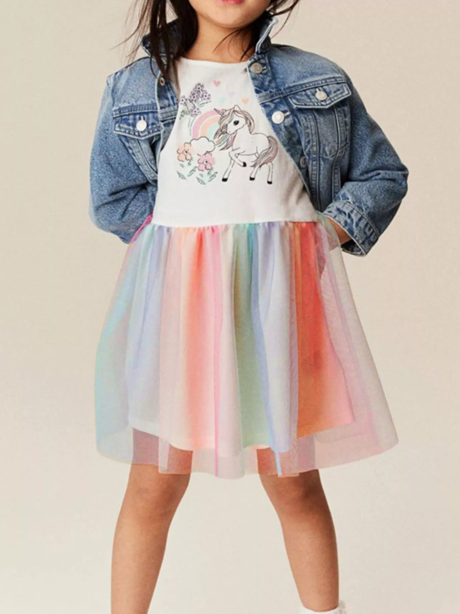 Unicorn Rainbow Tulle Dress — White