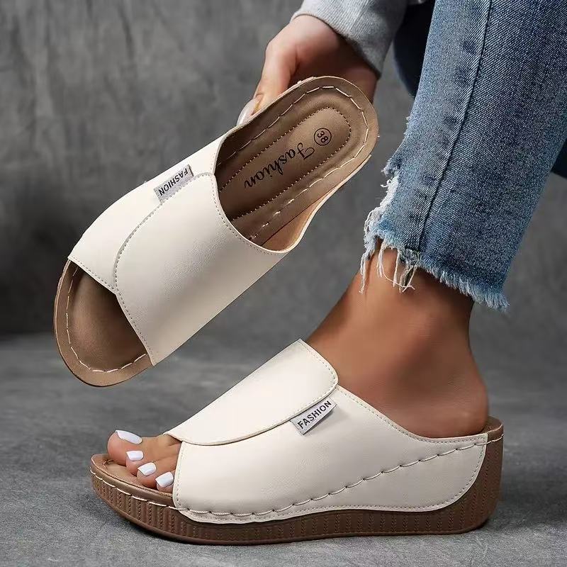 Women's Plus Size Chunky Sole Open Toe Slippers – Casual PU Slides