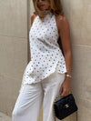 Women's polka-dot draped halter top