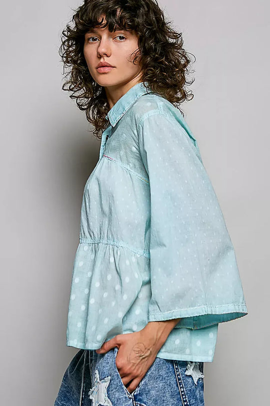 Another view: POL Tonal Dot Weave Textured Button Front Shirt