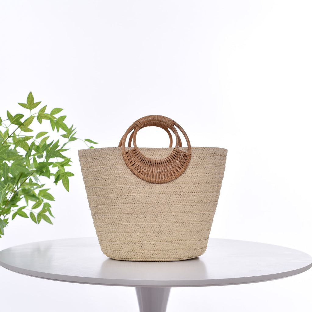 Straw Weave Round Handle Tote Bag - Large Capacity Women's Summer Beach Bag
