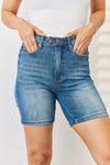 Judy Blue Quinn Tummy-Control Double Button Bermuda Denim Shorts — product view 6