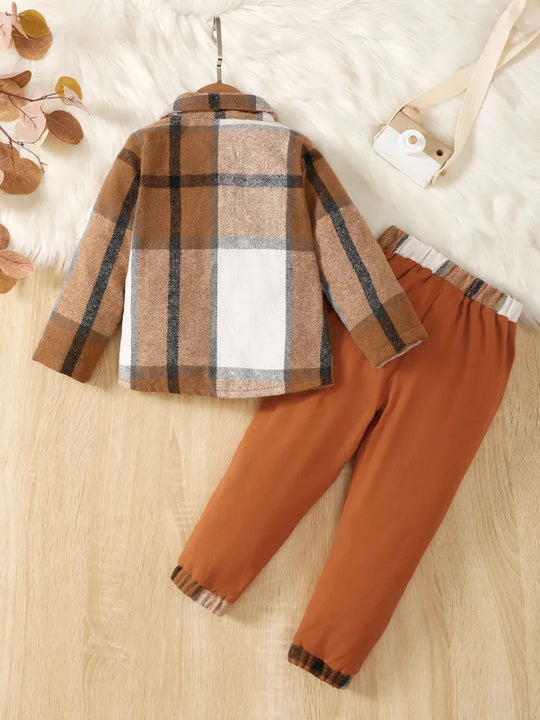 Another view: Color-Block Button-Up Top & Pants Set — Ochre
