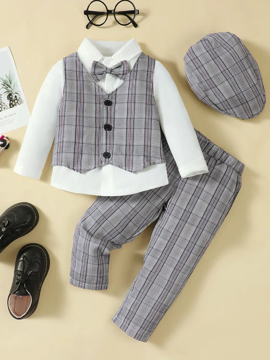 Plaid Vest 4-Piece Occasion Set — Black & White