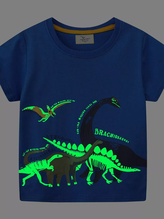Another view: Kids’ Dinosaur-Print Cotton T-Shirt — Royal Blue