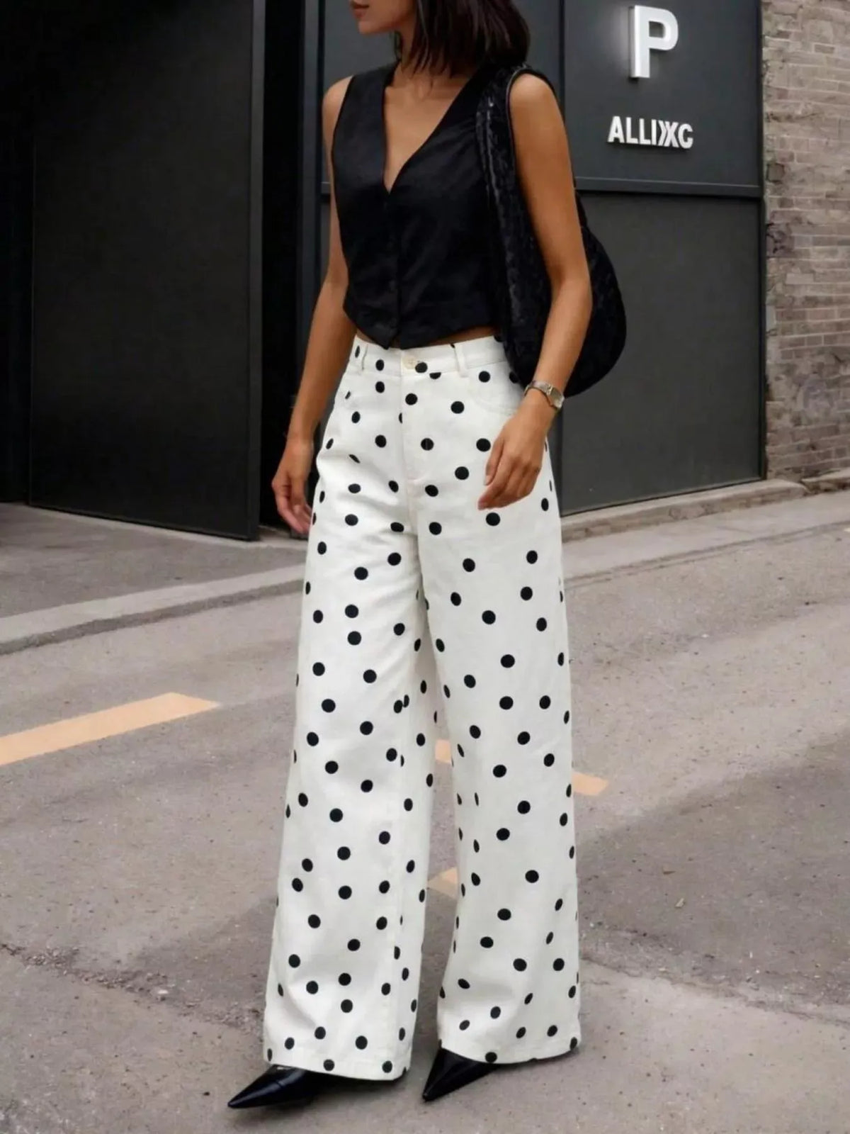 Women's High-Waisted Polka Dot Wide-Leg Pants — photo 3