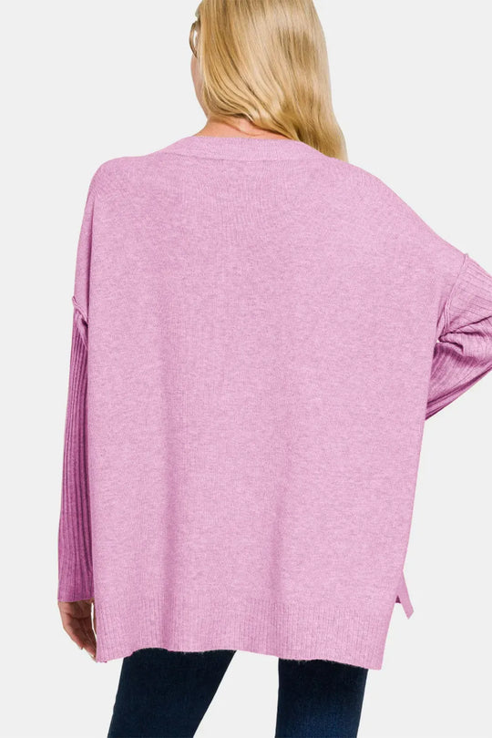 Another view: V-Neck Side Slit High-Low Sweater