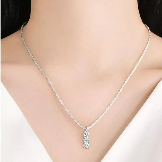 Another view: Moissanite 925 Sterling Silver Bar Necklace
