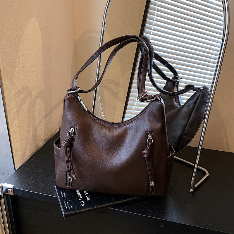 Women's Retro Bucket Crossbody Bag – High-Capacity PU Leather Shoulder Bag