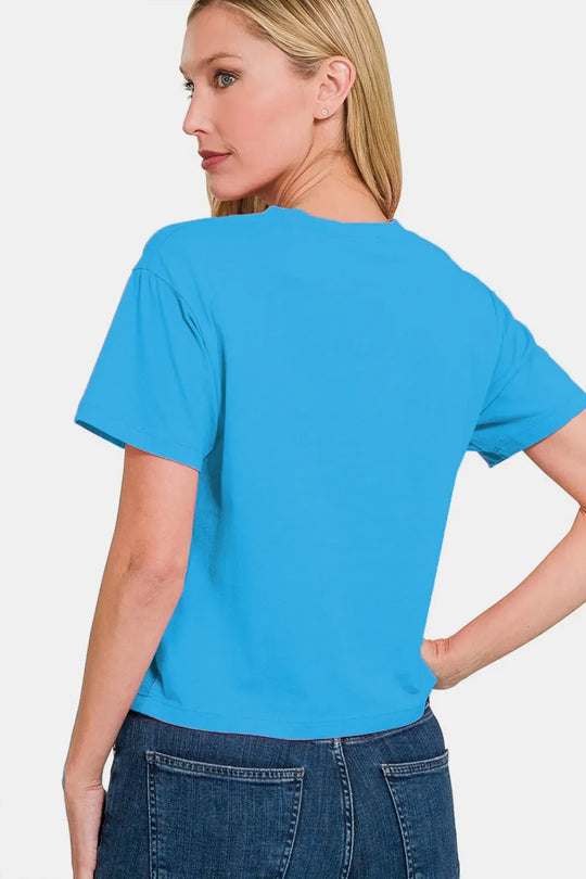 Another view: Round Neck Short Sleeve Cropped T-Shirt