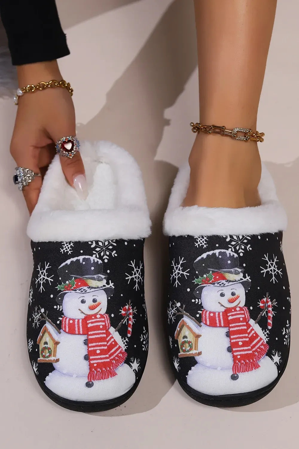 Snowman Faux Fur Round-Toe Slippers — photo 3
