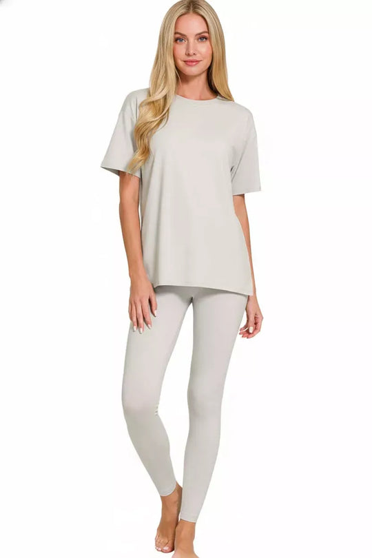 Another view: Brushed Dty Microfiber Short-Sleeve Top and Pants Loungewear Set