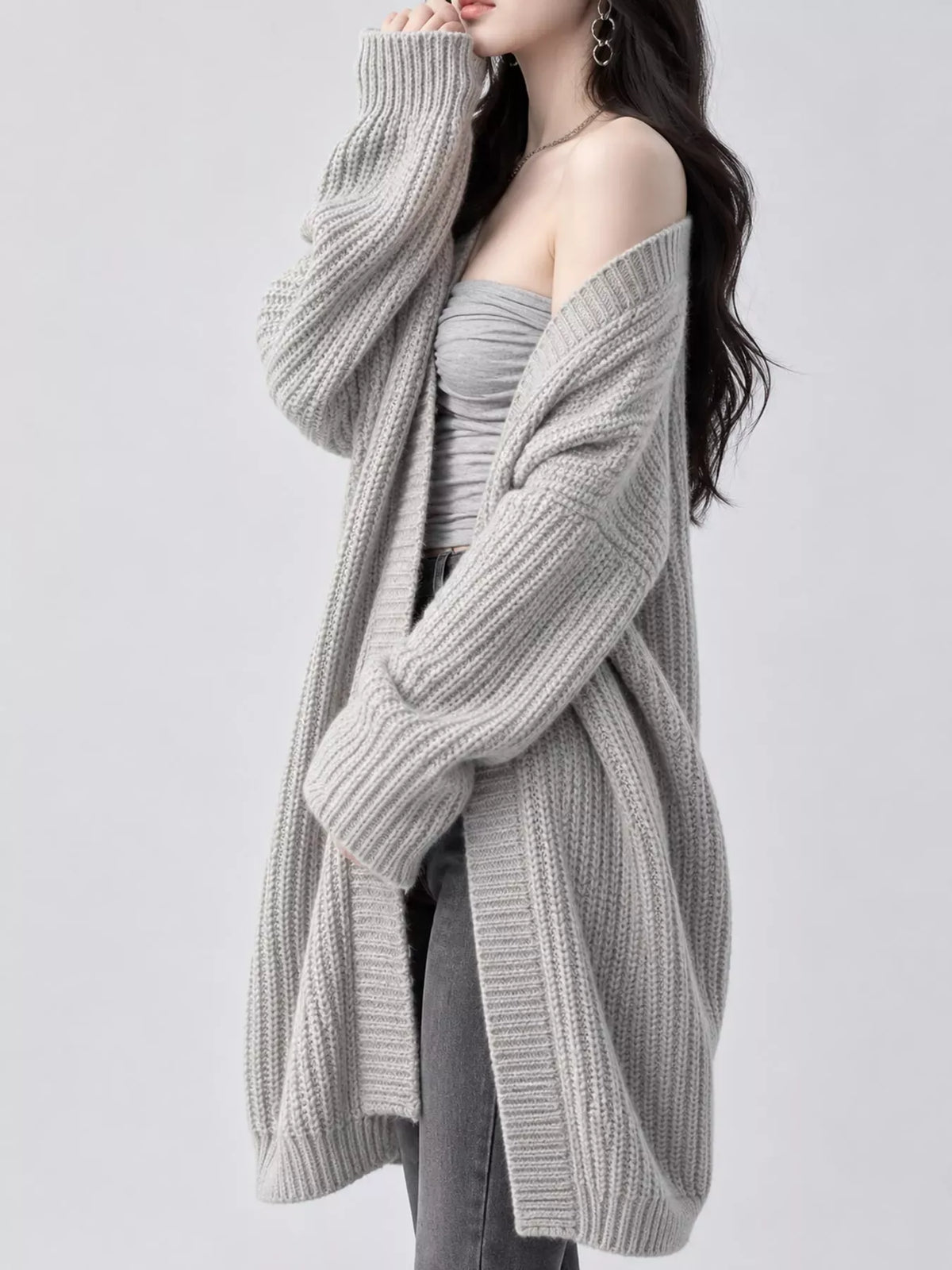 Oversized Openwork Longline Cardigan with Pockets — photo 55