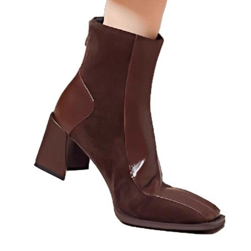 Women's Chunky Heel Side Zipper Ankle Boots – Square Toe Suede Block Heel