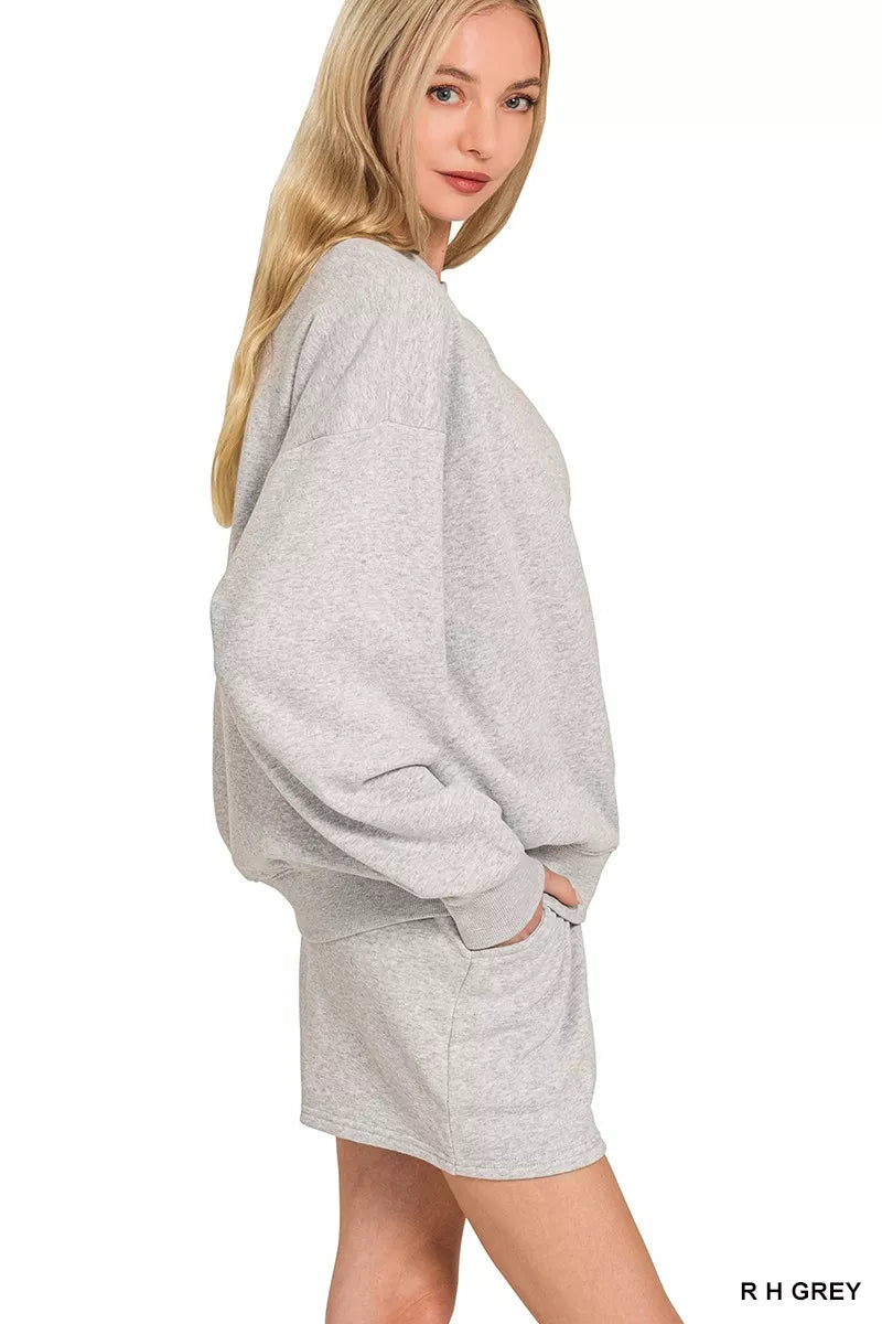 Fleece Long Sleeve Sweatshirts & Shorts Set — R H Grey