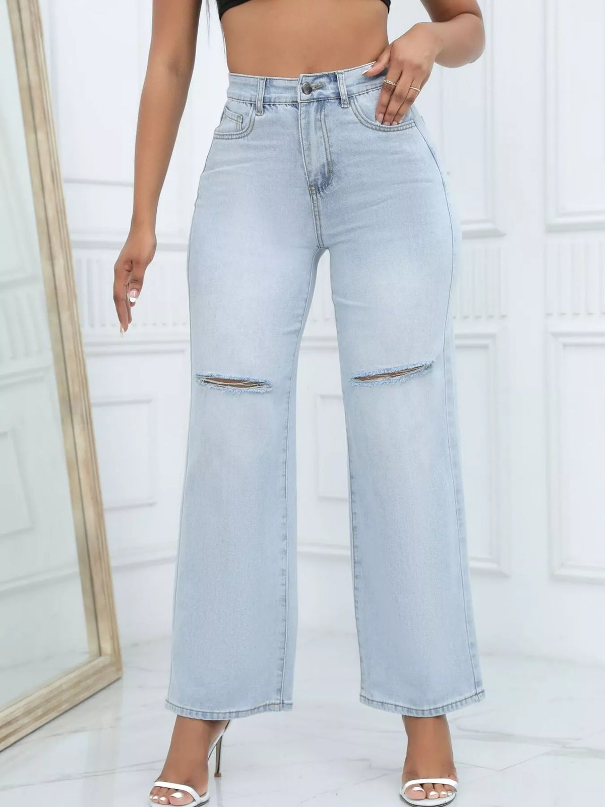 Women's Distressed Wide-Leg Jeans
