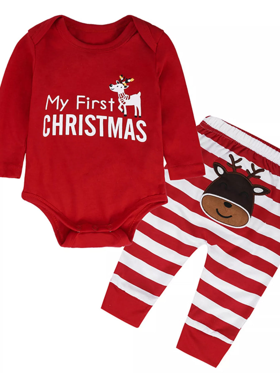 Baby's First Christmas Reindeer Outfit Set – Red