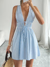 Thea Striped Pom-Pom Trim Tie Front Sleeveless Mini Dress — product view 4