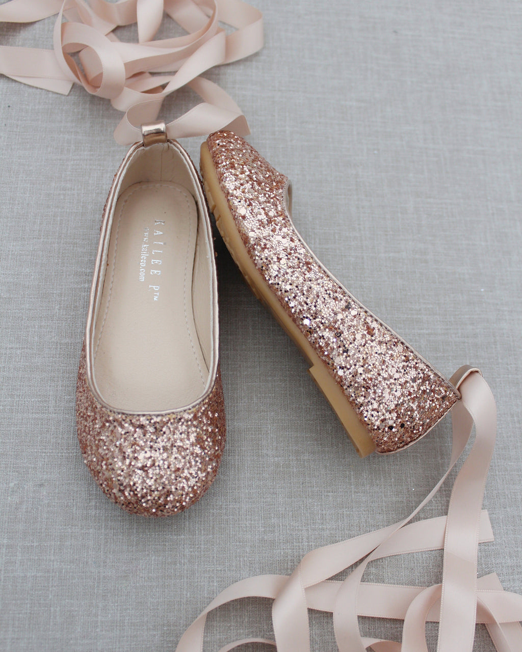 Rock Glitter Ballet Flats with Satin Ankle Strap