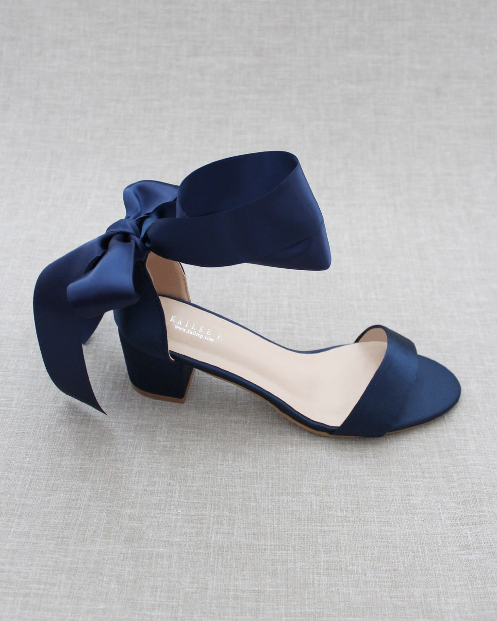 Satin Girls Block Heel Sandal with Wrapped Ribbon Tie