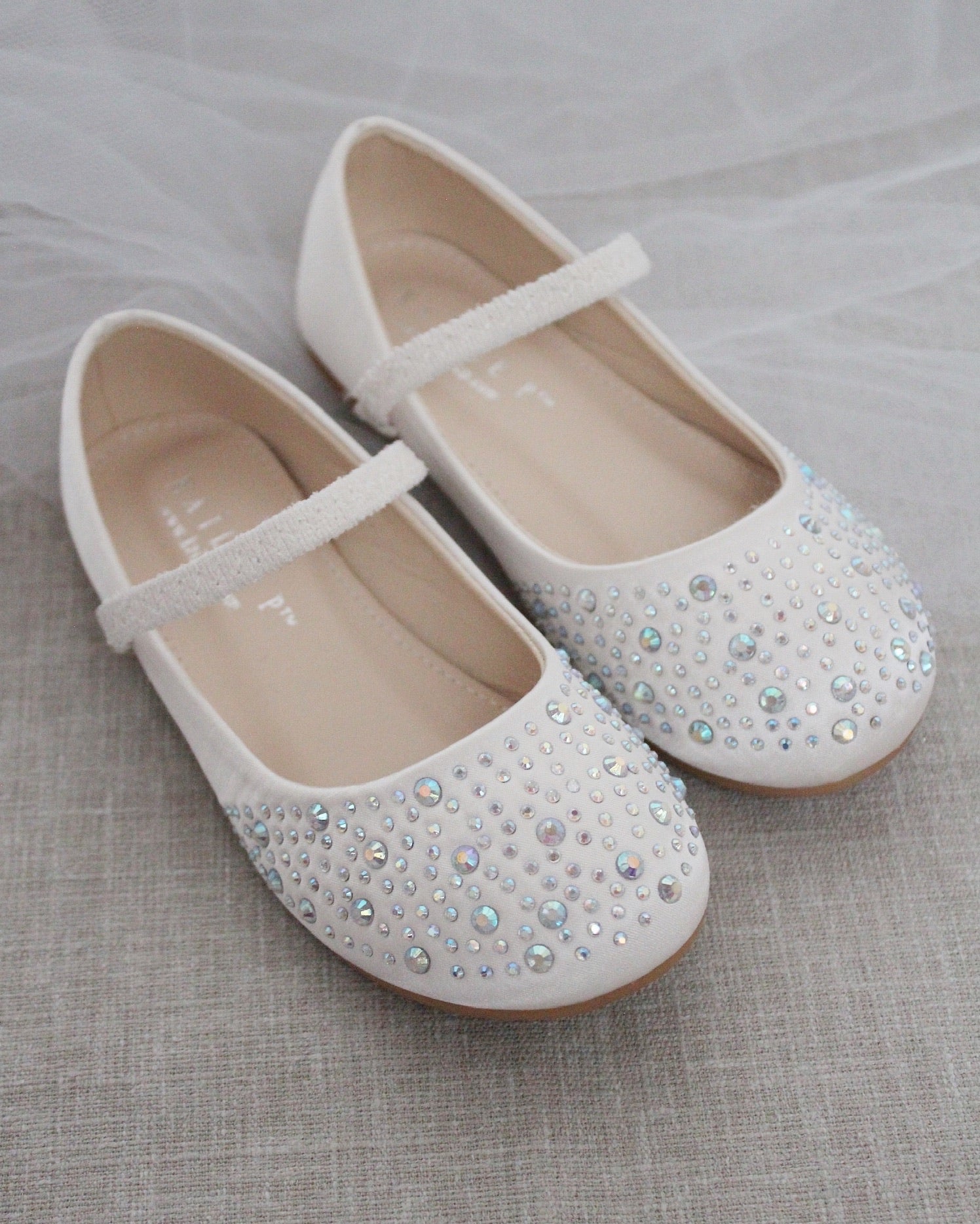 Satin Maryjane Flats With Rhinestones Embellishment